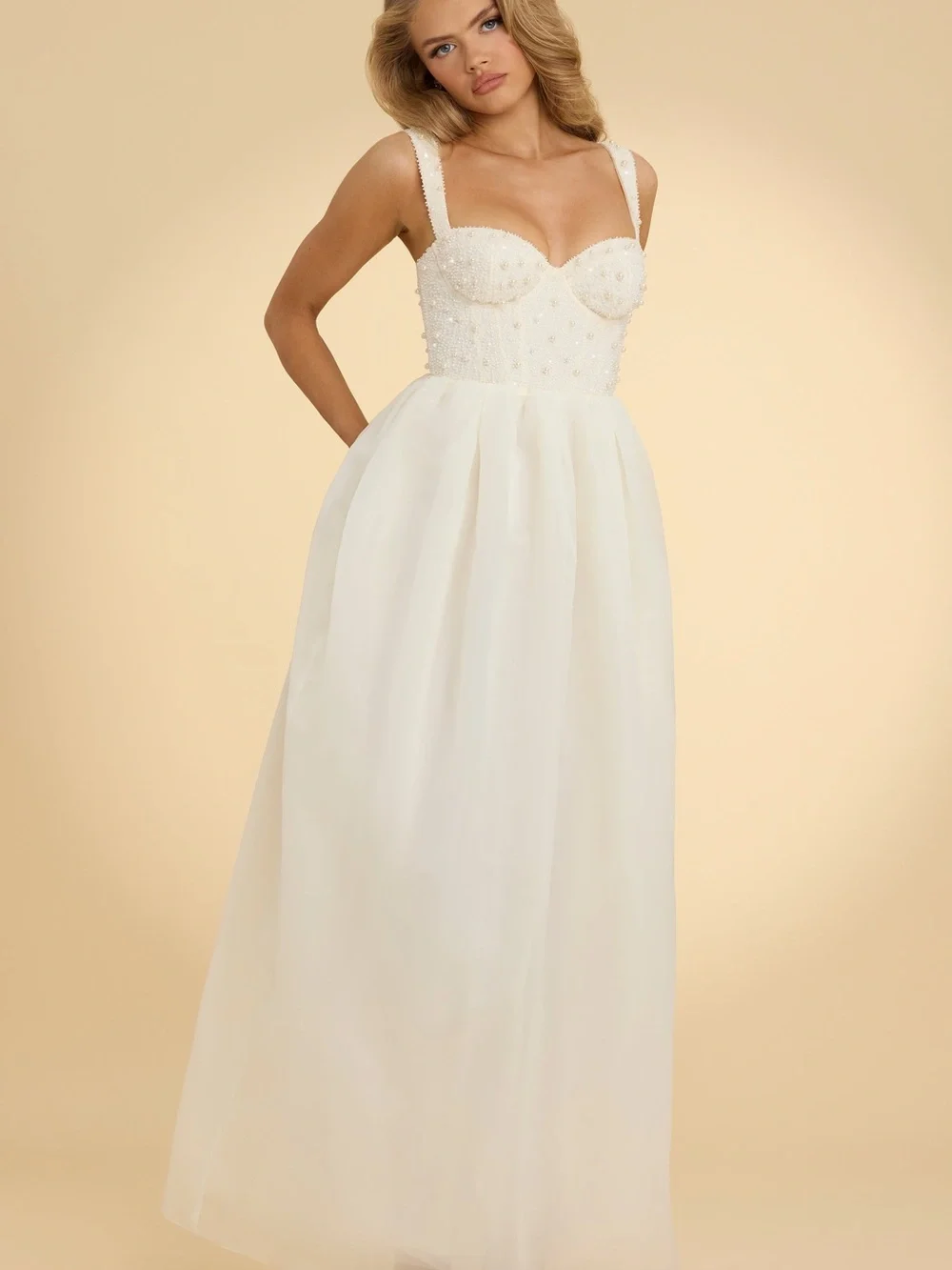 oh polly ivory corset dress Long Sleeve Embellished Corset Mini Dress in Ivory - 4